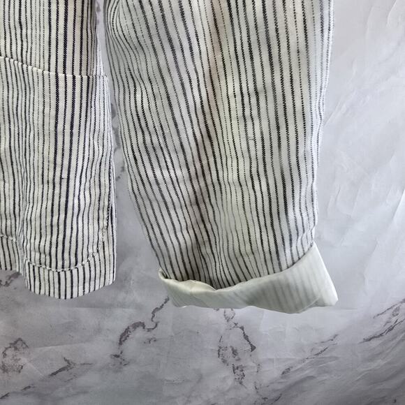 Anthropologie Blazer Womens 4 White Navy Blue Linen Pinstripe Jacket Cartonnier - Picture 4 of 14